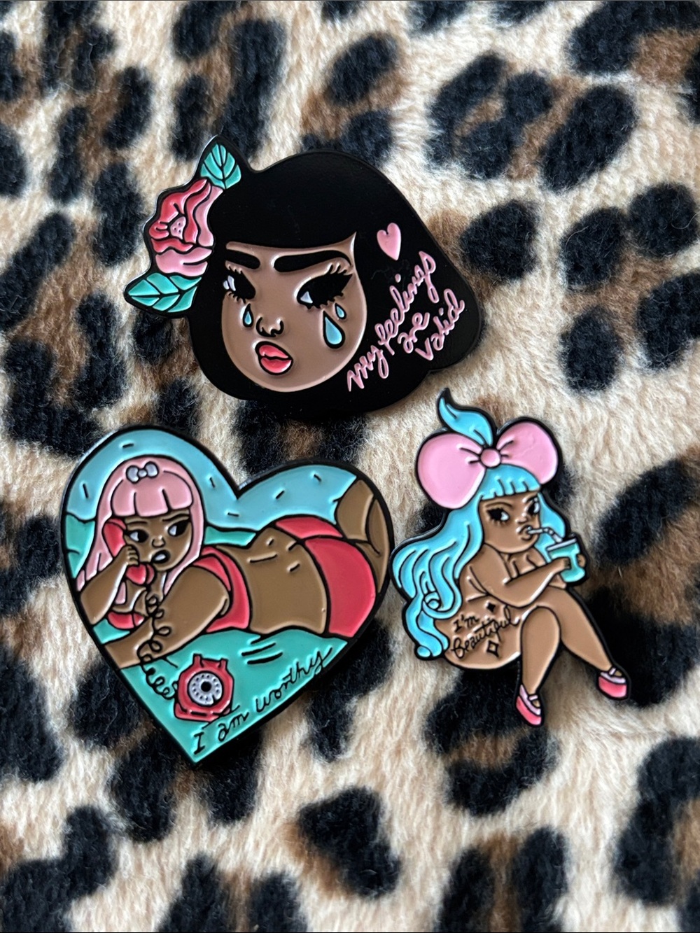 PUNKY PINS 🖤🩷 MEL STRINGER Enamel Pin Set Body Positivity Mental Health Curvy